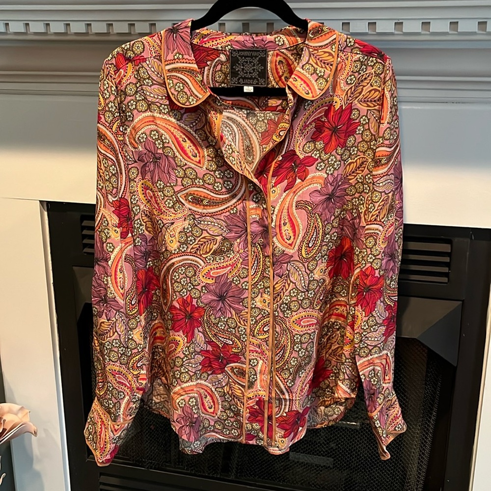 Johnny Was Red and Pink Button Down Blouse